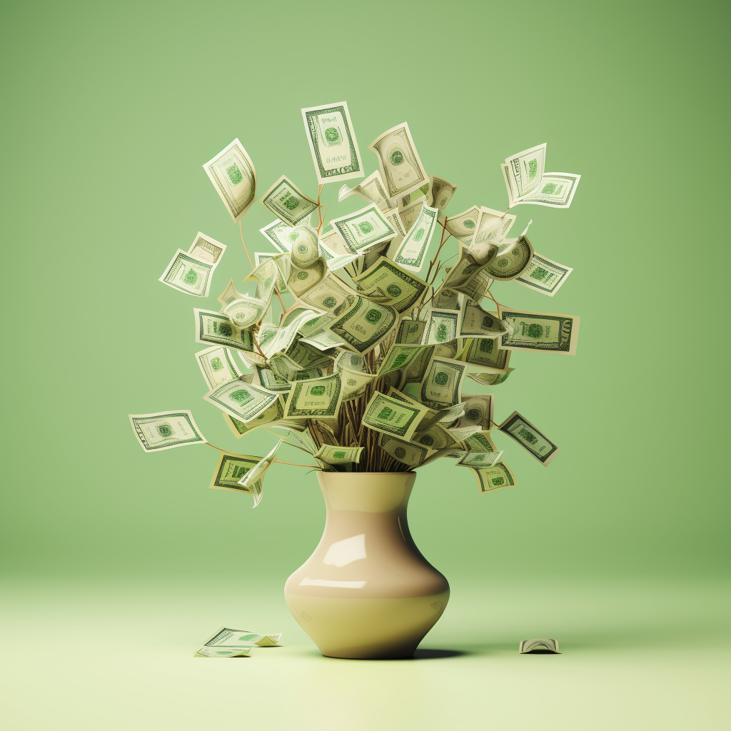 Bunch of Cash on Light Green Background