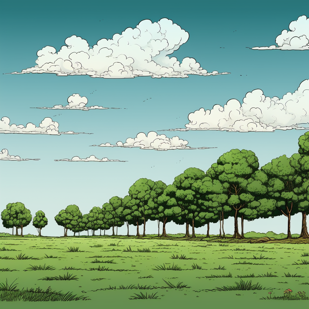 Illustration of line of green trees in the distance