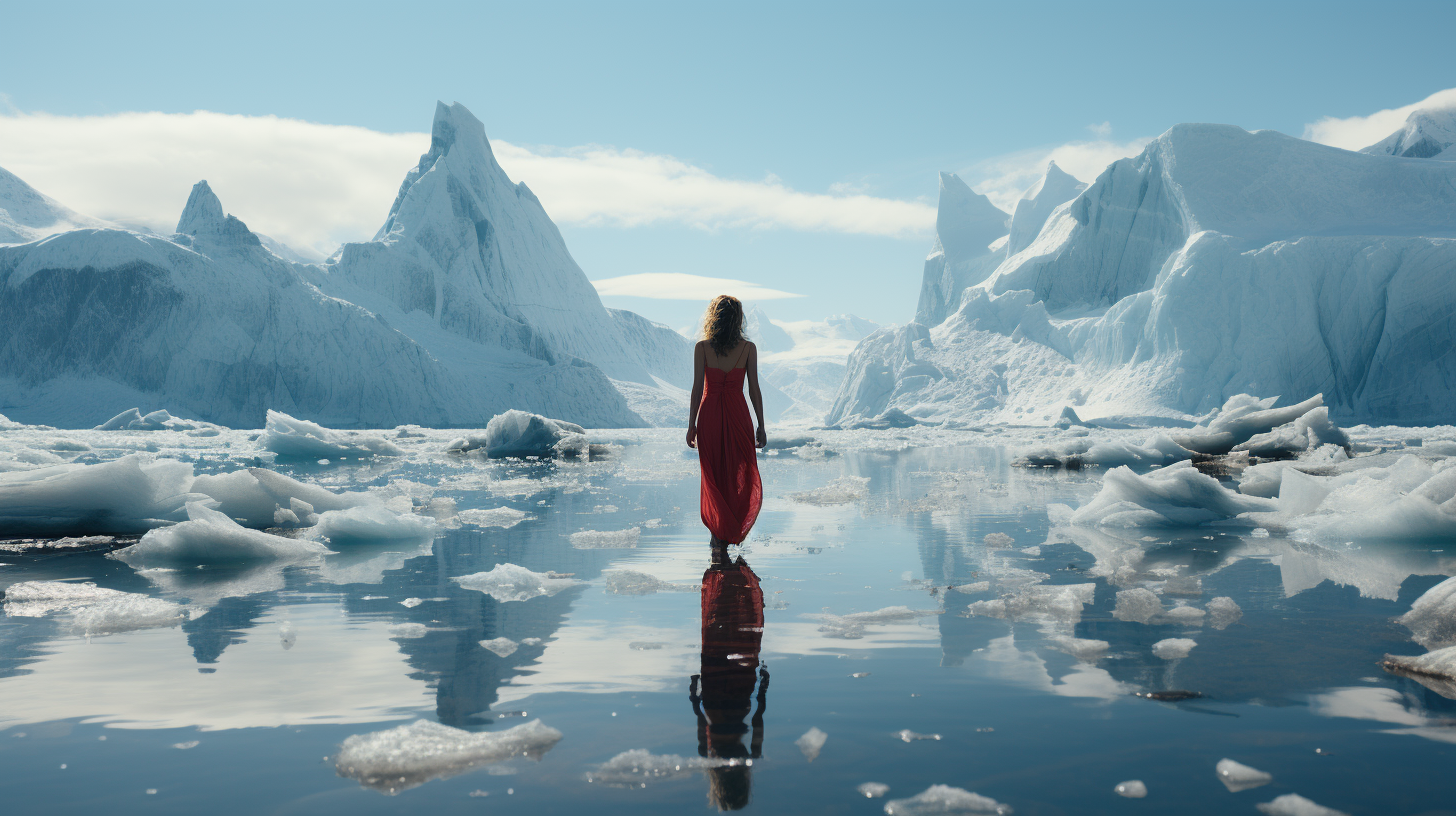 Woman standing on boat edge in Greenland