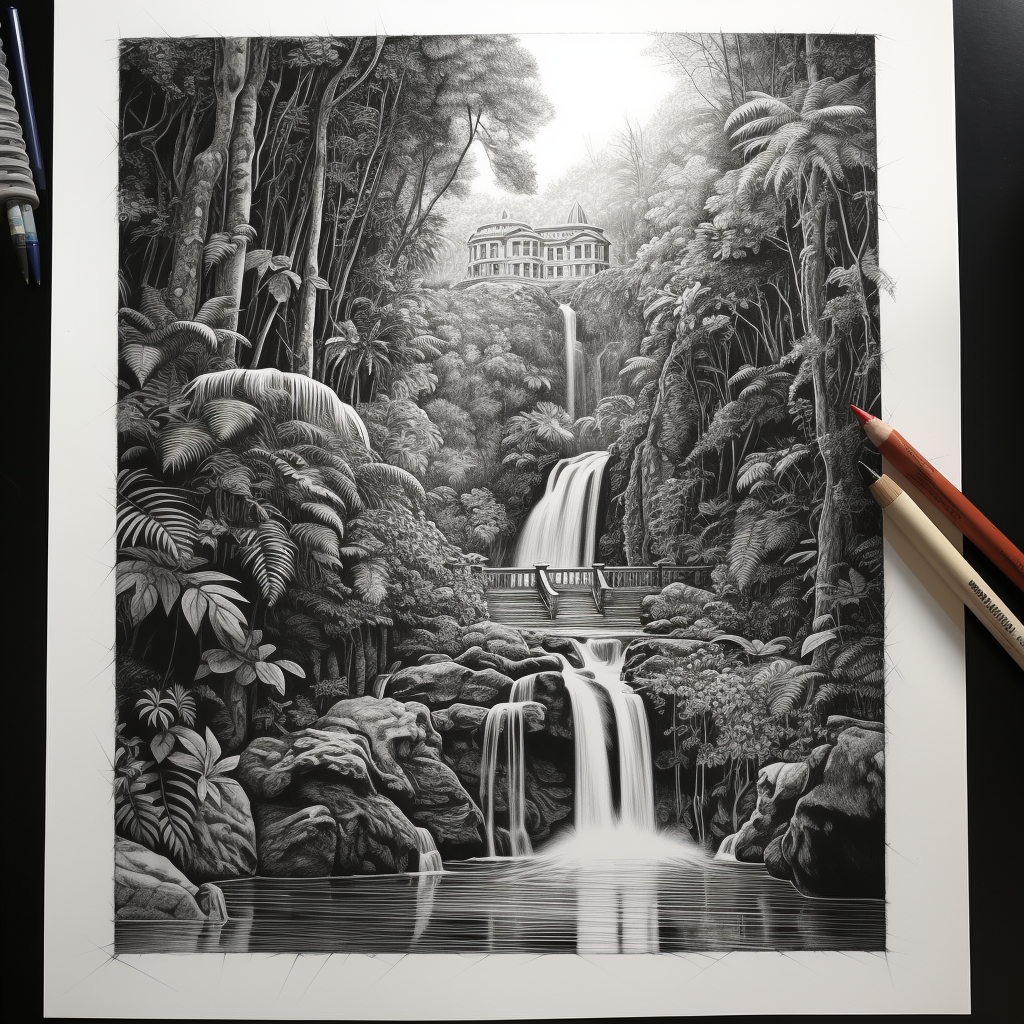 Beautiful photorealistic greeny waterfall artwork