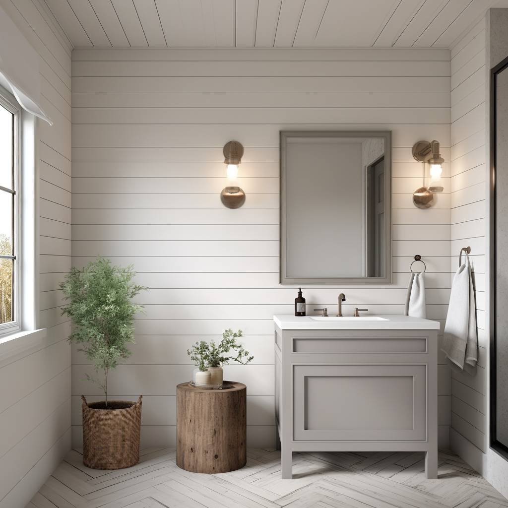 Greige-Colored Bathroom Wall with Shiplap