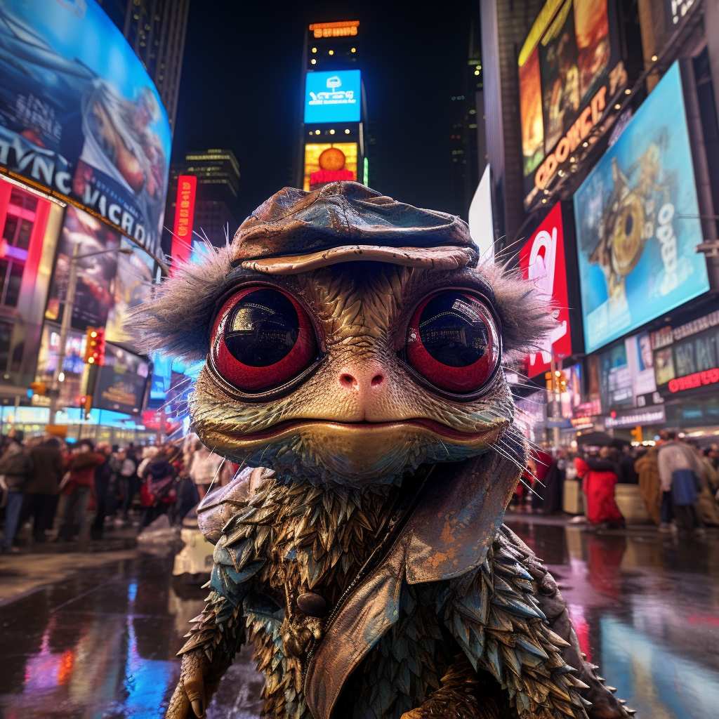 Gremlin visiting Time Square in HDR