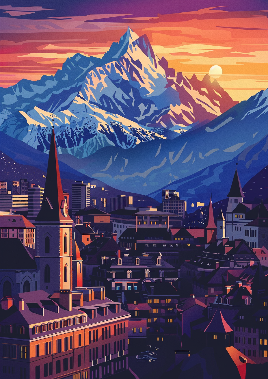 Modern Grenoble Flat Illustration