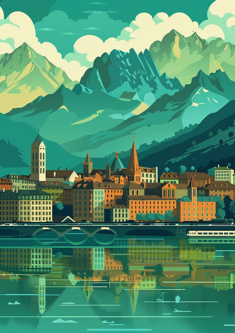 Turquoise Green Grenoble Flat Illustration