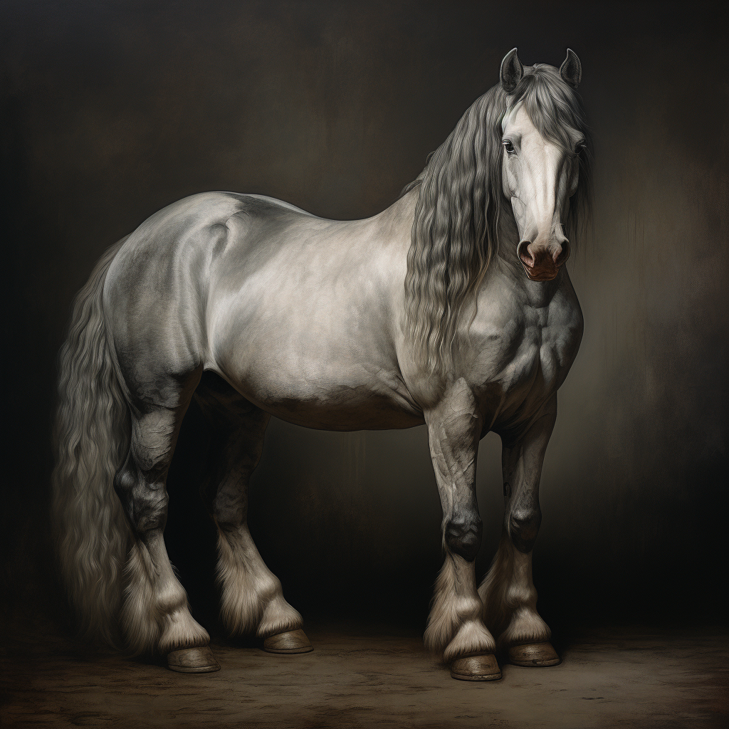 Grey Clydesdale Horse in Rembrandt Style