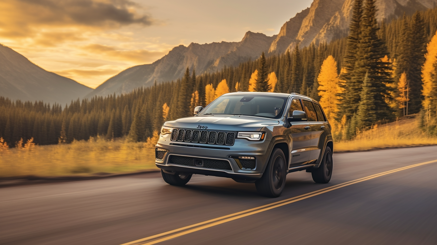 Grey Jeep Grand Cherokee on a Road Chase