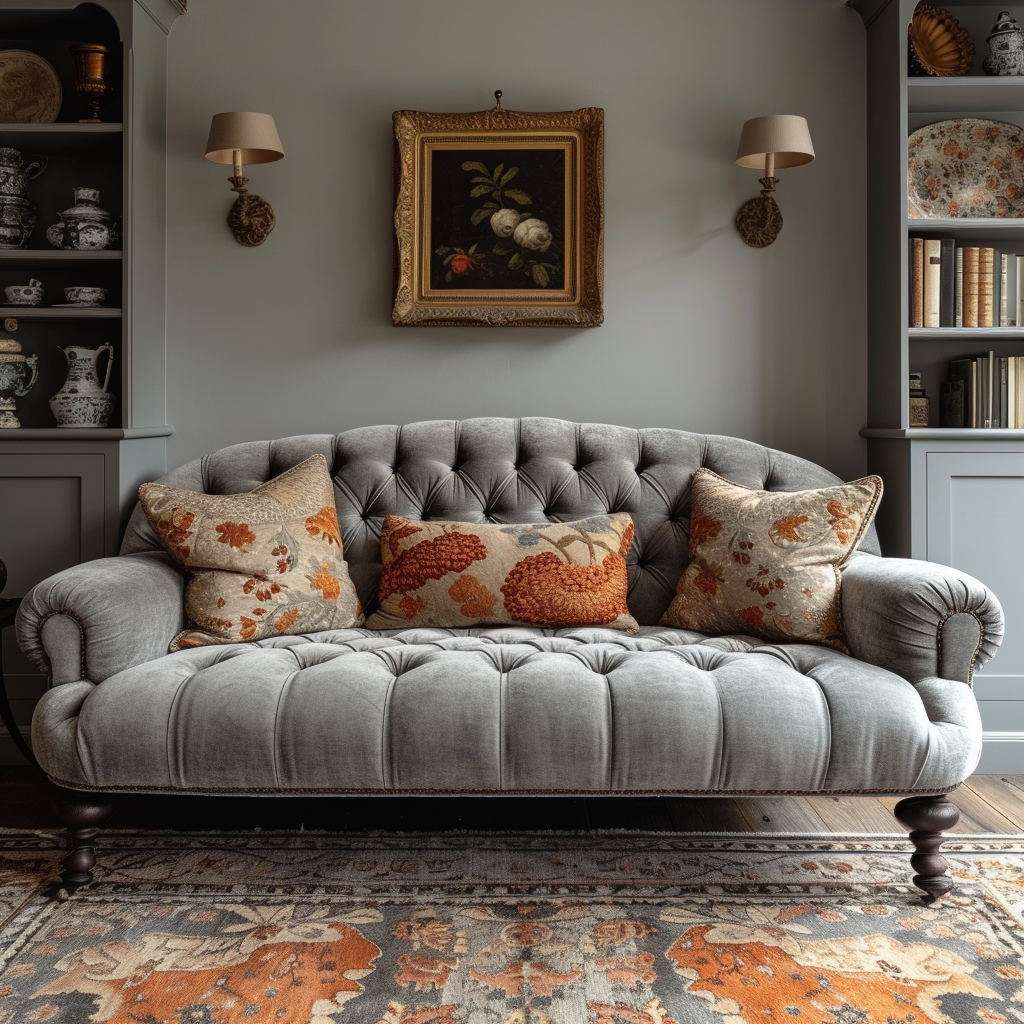 Grey Living Room Sofa Pin Up Style