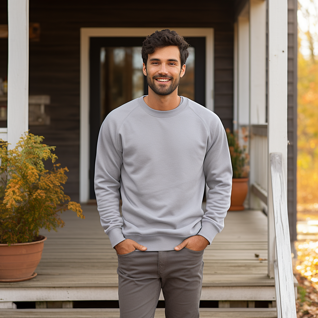 Grey sweatshirt on attractive male