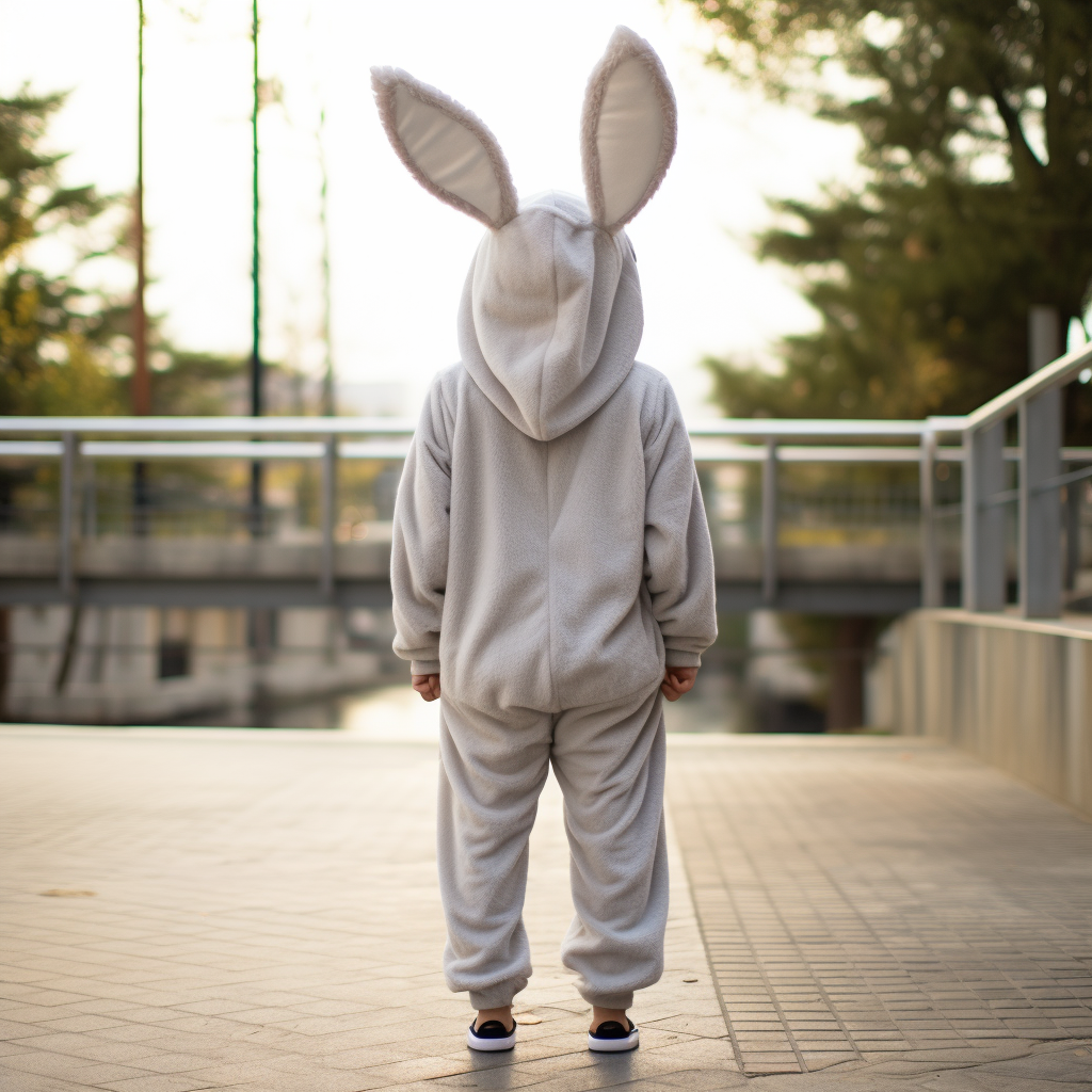 Boy in Grey-White Rabbit Kigurumi Costume