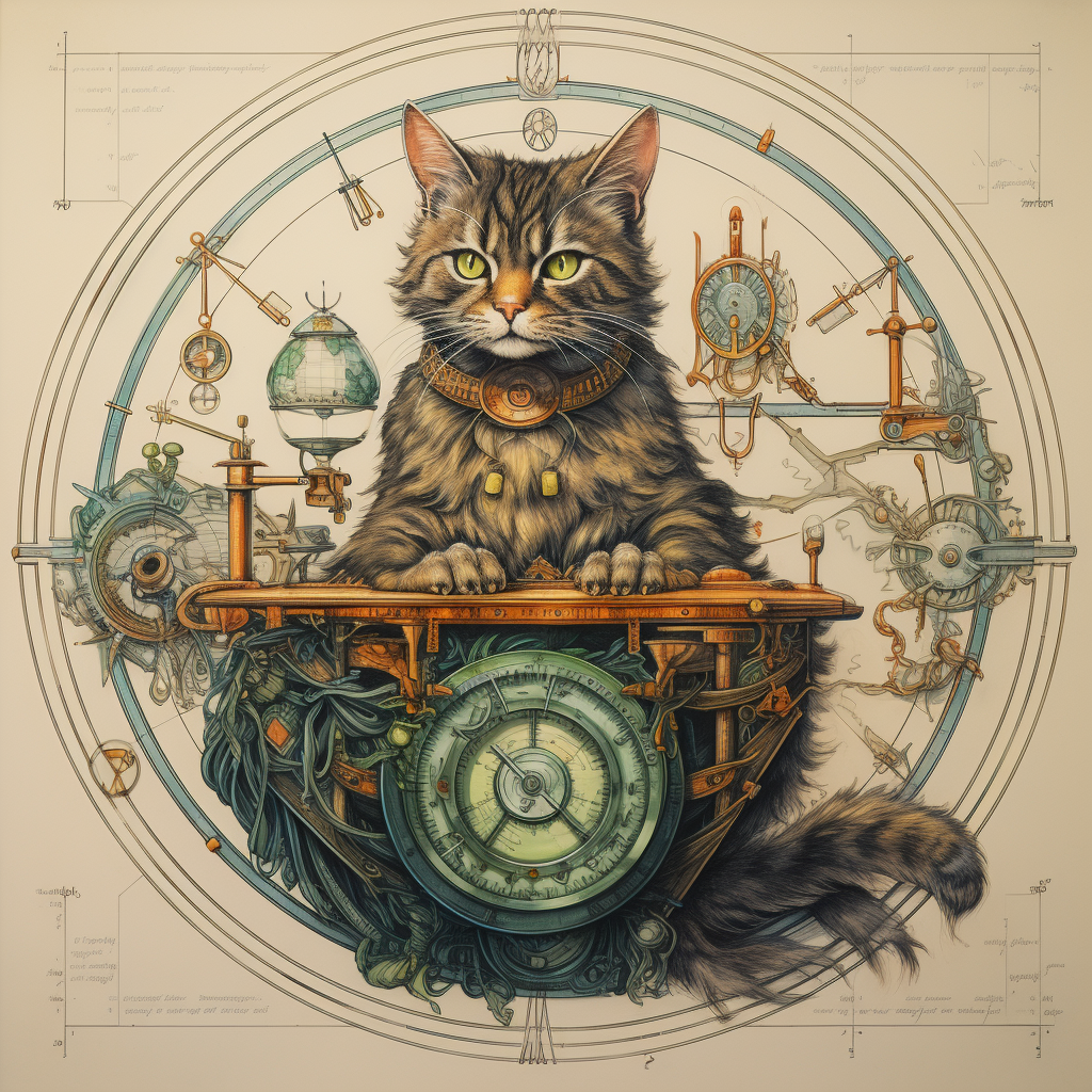 Grey tabby cat mesmerized by gyroscope