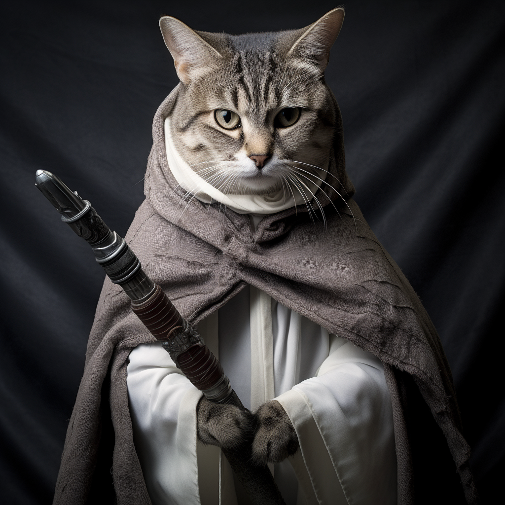 Grey and White Tabby Cat Jedi