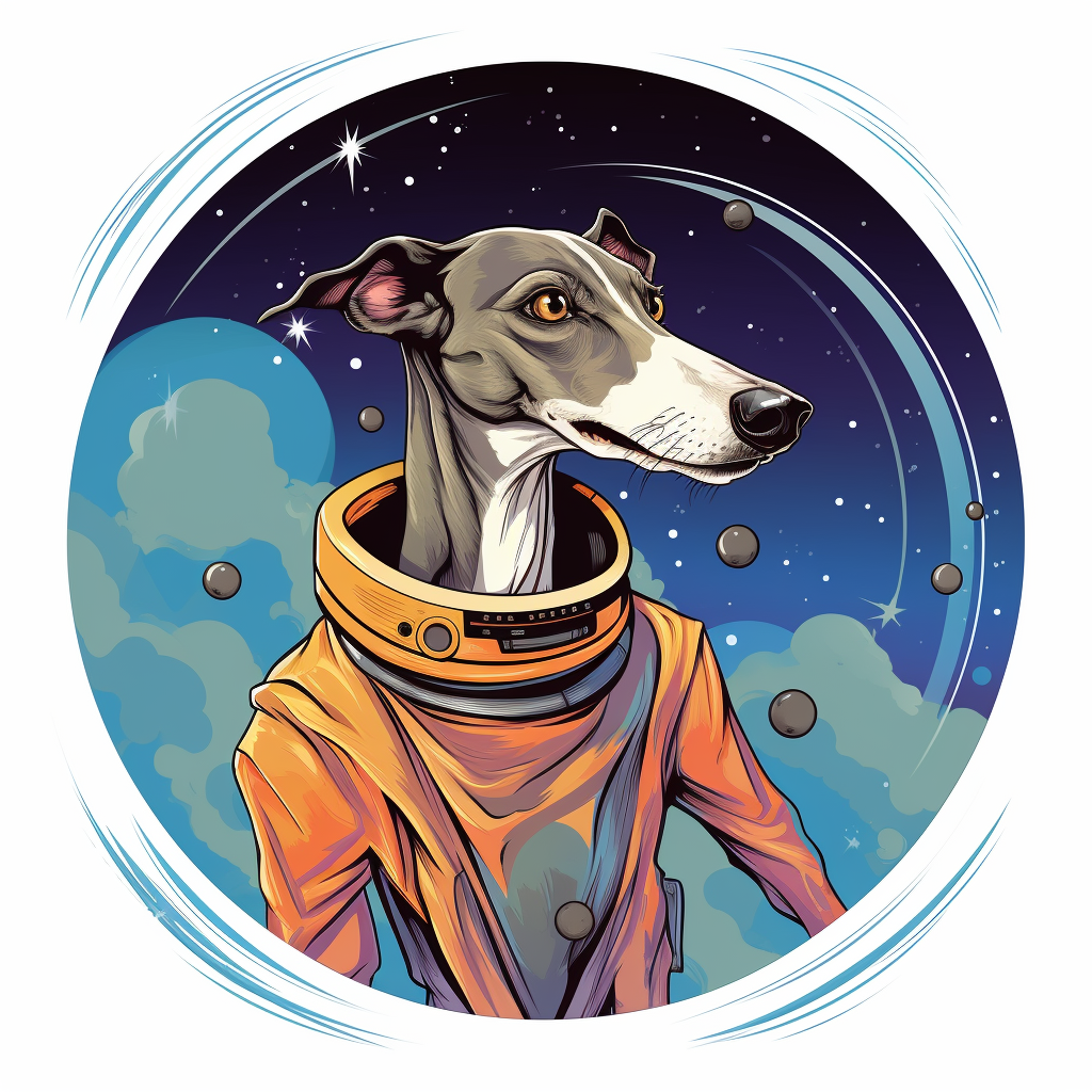 Greyhound Astronaut Floating in Cartoon Space