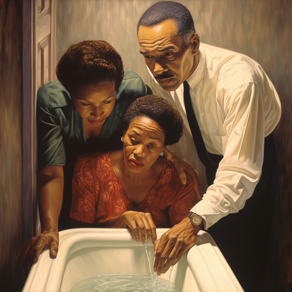 Grief-Stricken African American Parents by Bathtub