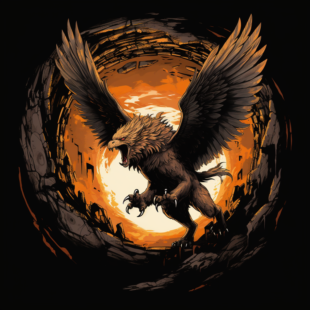 Griffin climbing out of dark hole logo