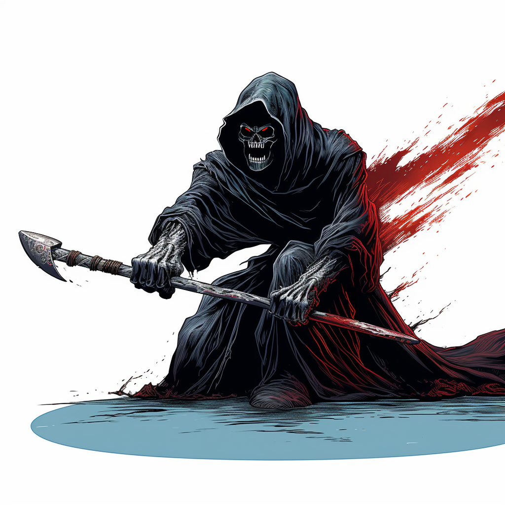 Grim Reaper playing hockey comic art