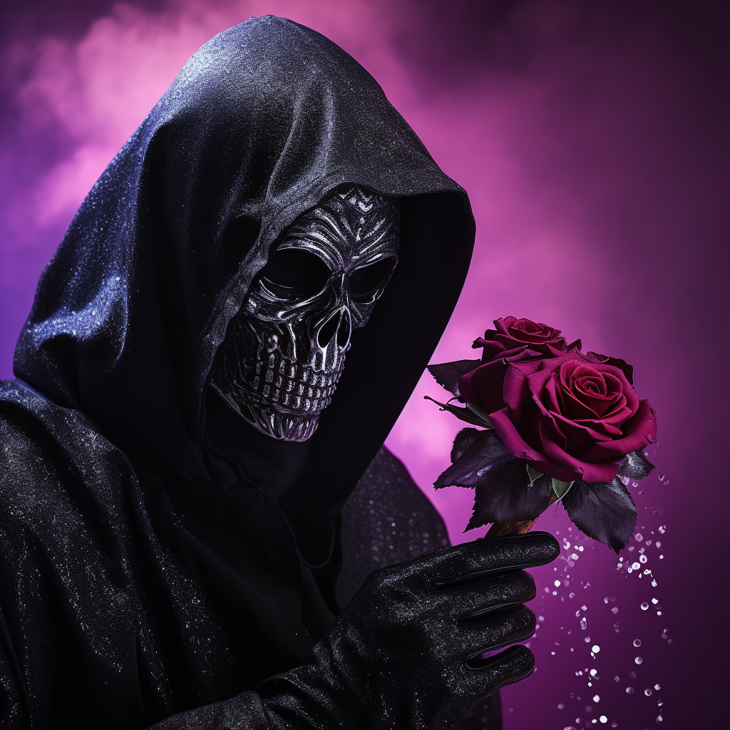 Grim Reaper with Sparkling Black Rose