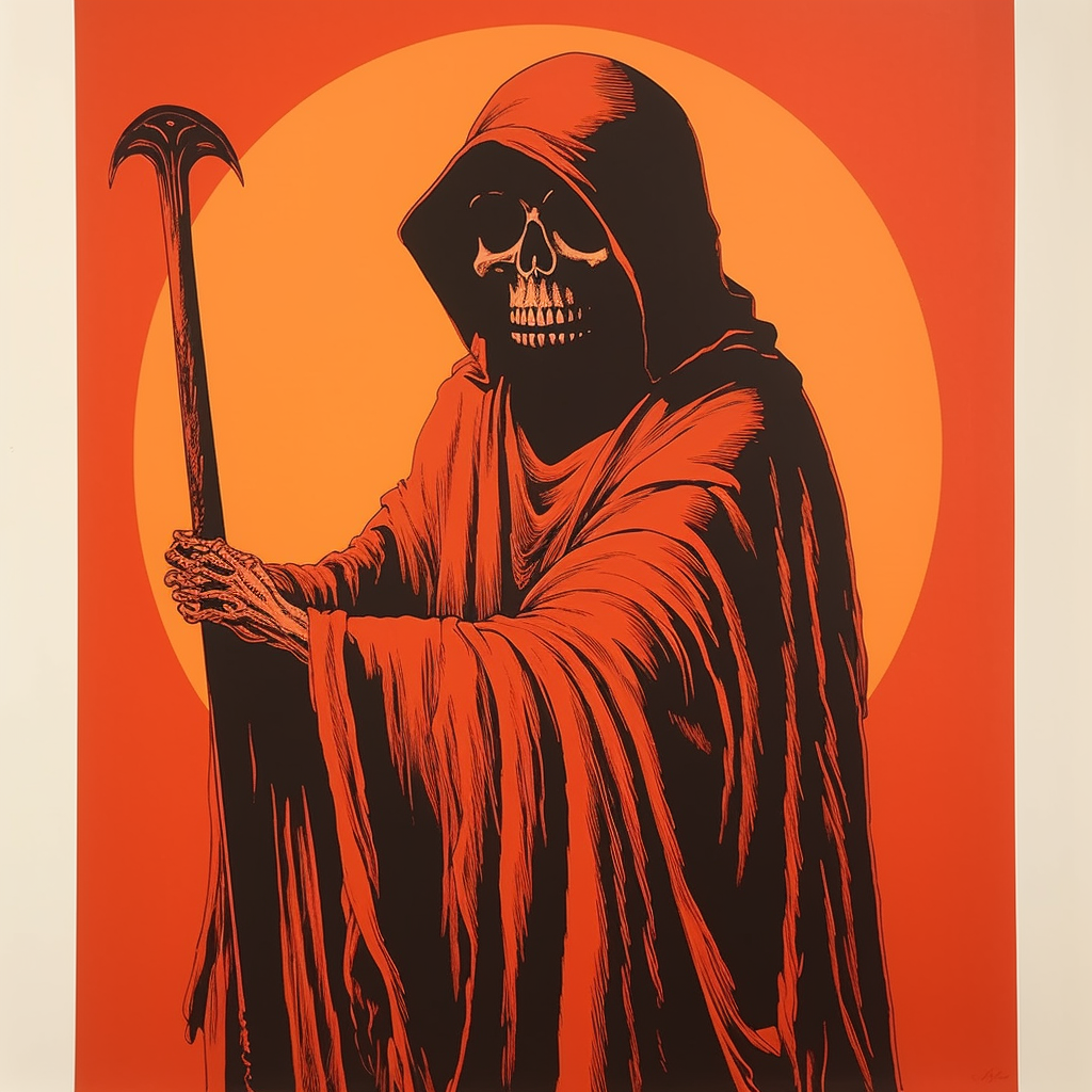 Silkscreen print of grim reaper