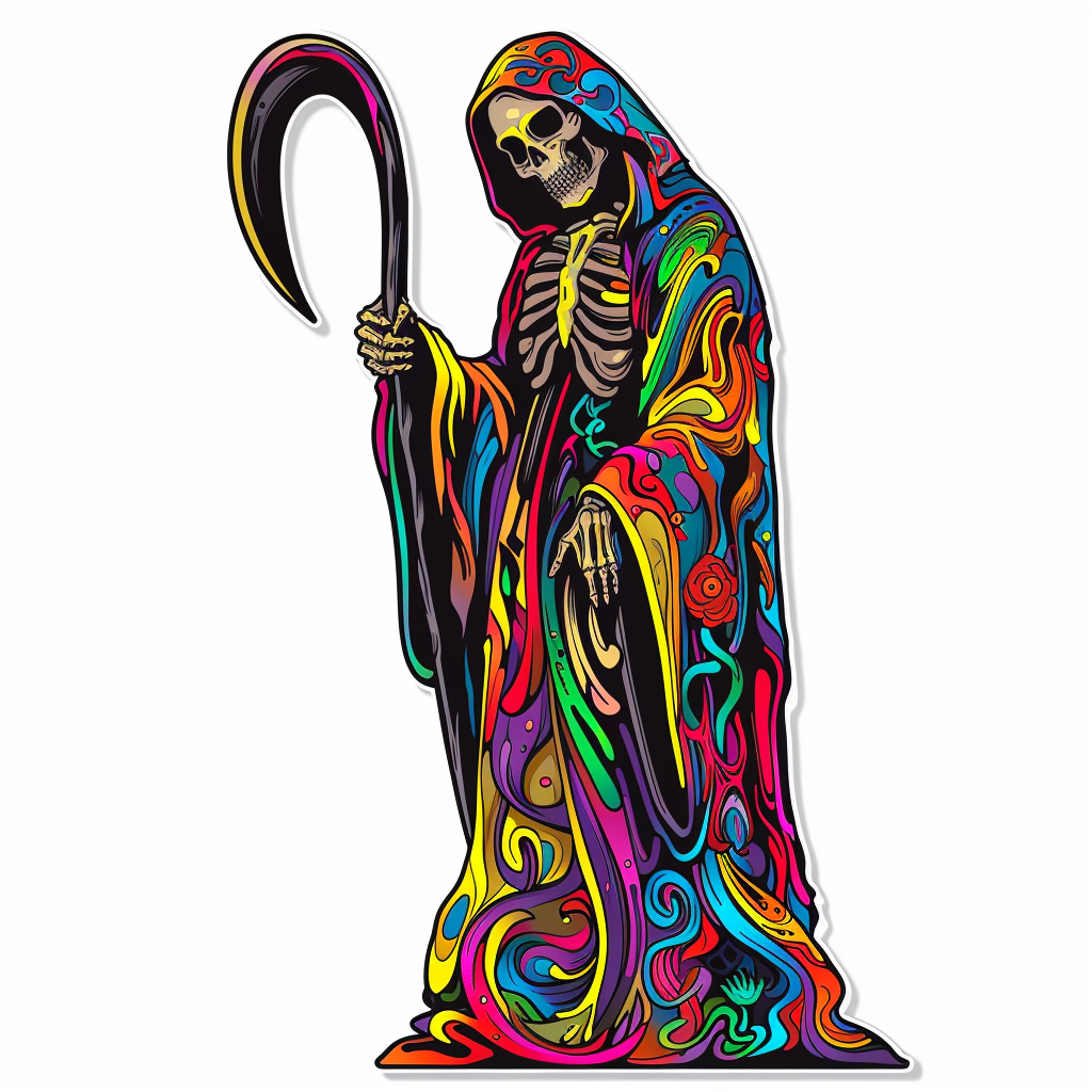 Colorful Grim Reaper Sticker on White Background