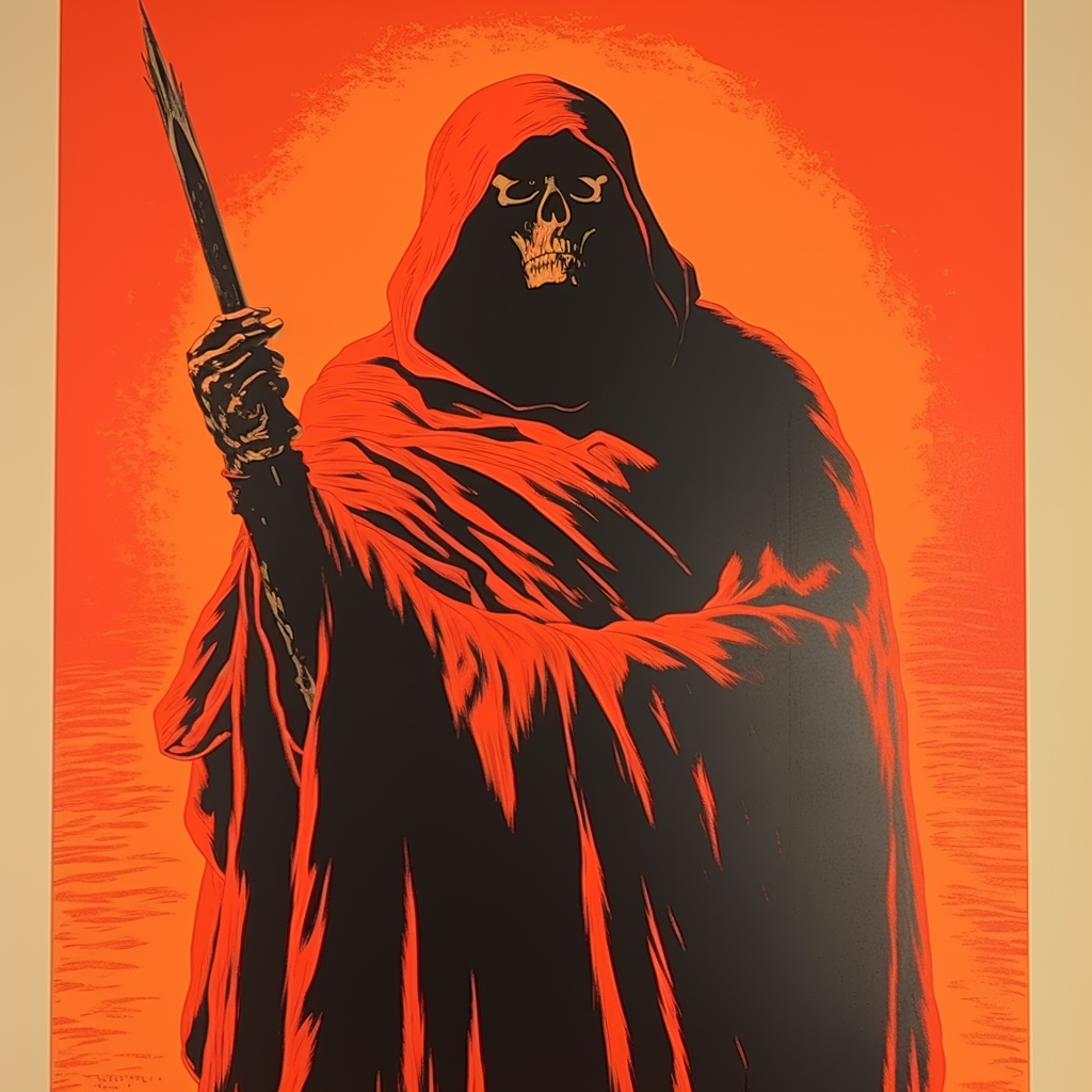 Silkscreen print of grim reaper