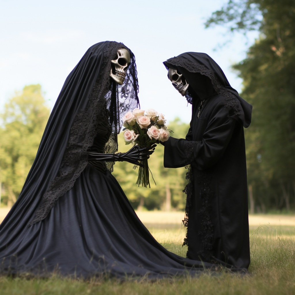 Grim Reapers proposing at a wedding