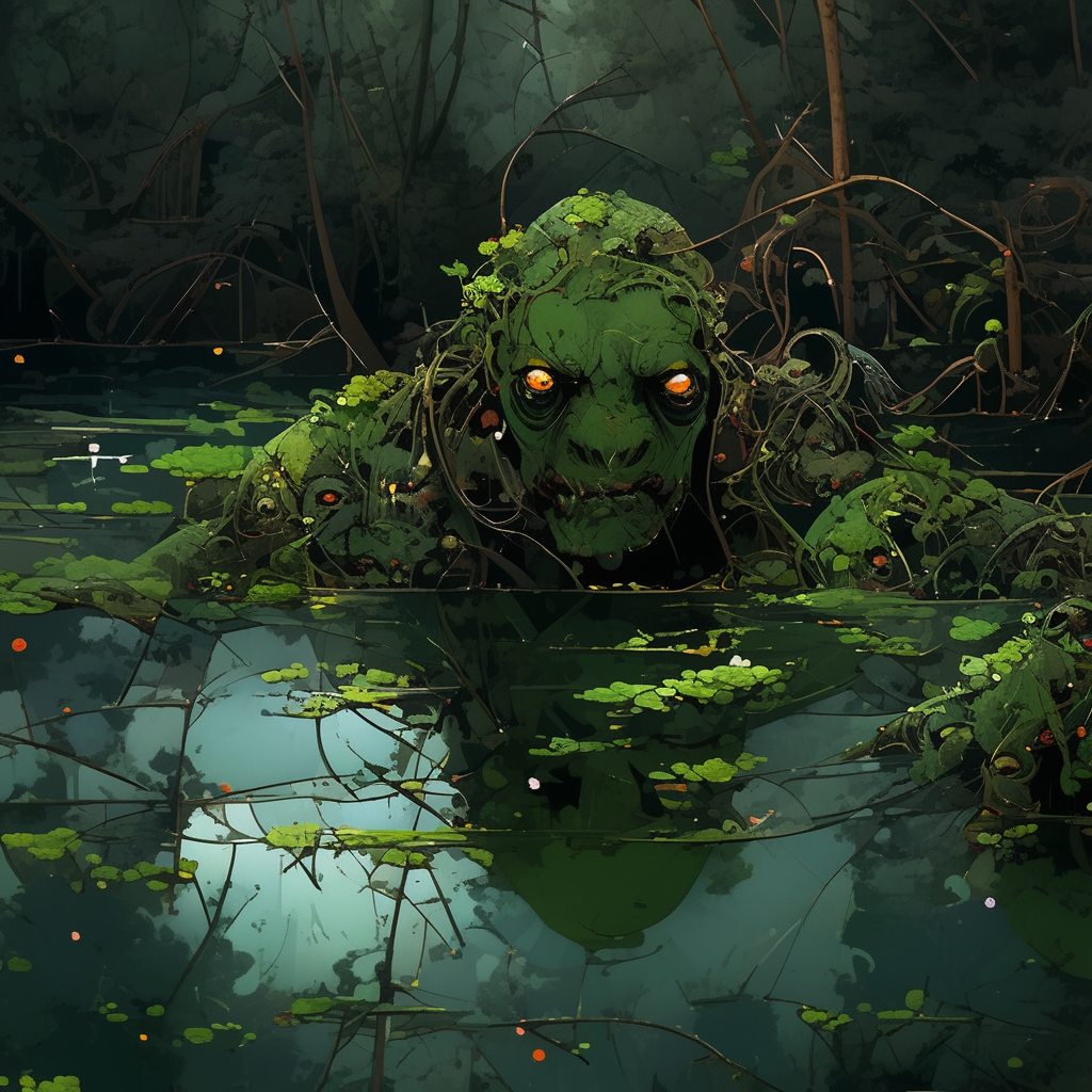 Close-up view of creepy swamp yokai