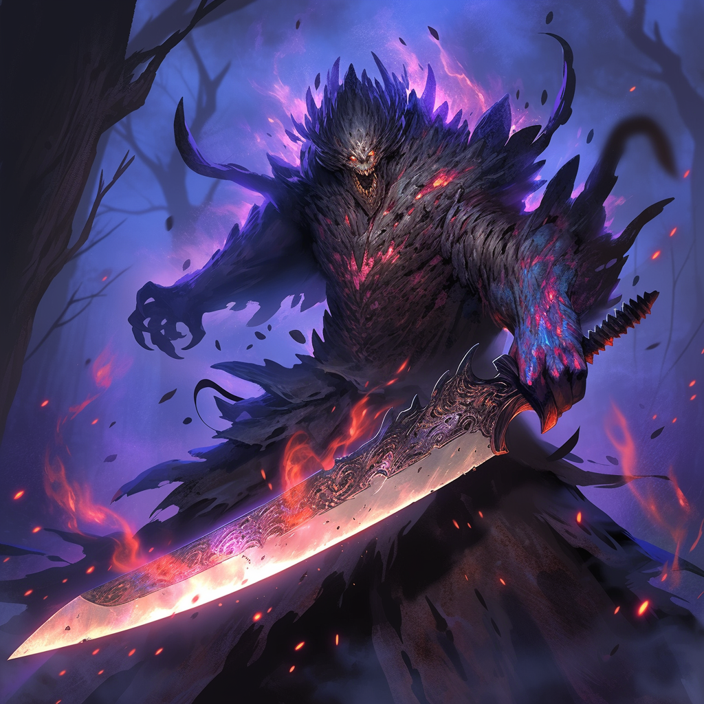 Ominous elder cryptid with huge knife