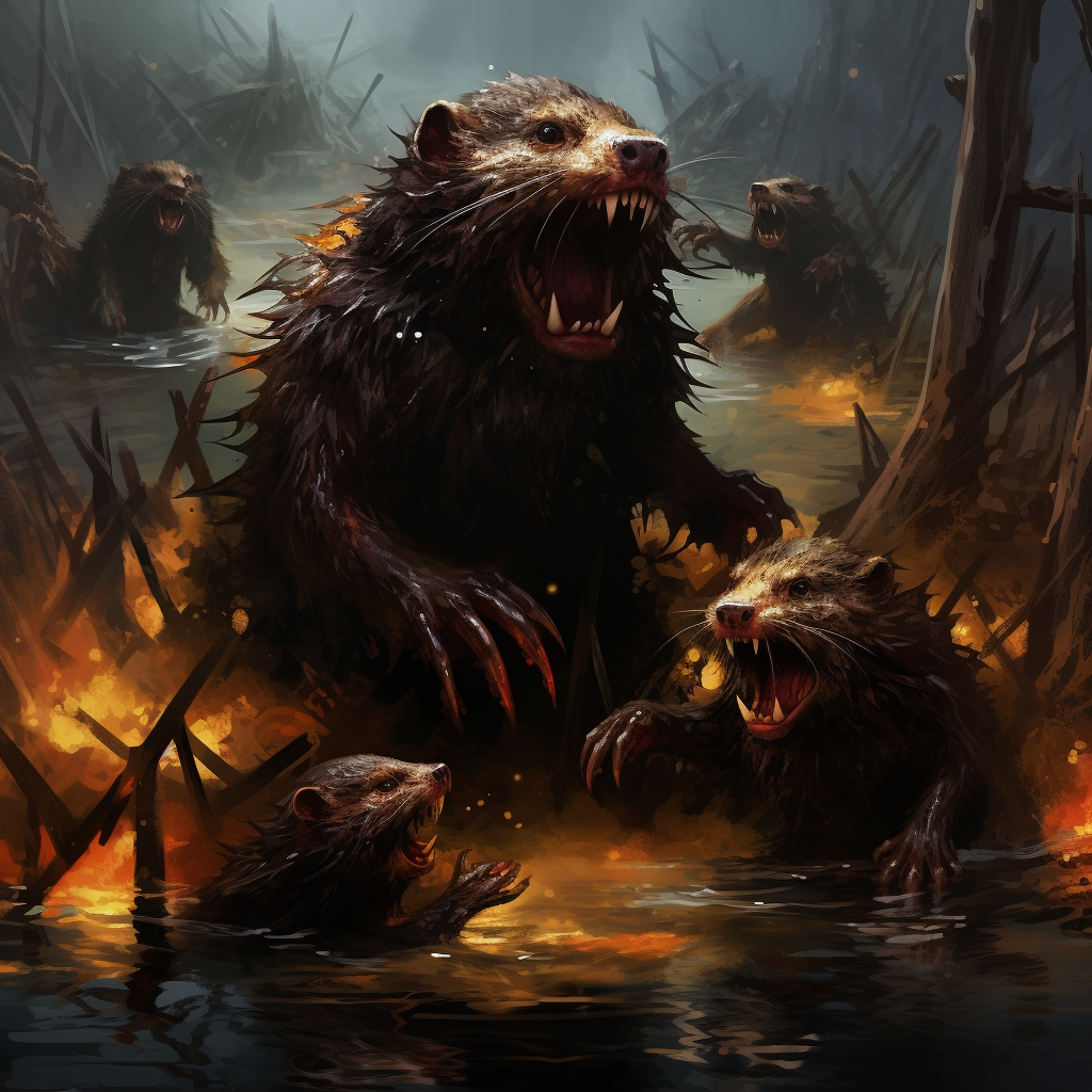 Fantastic detailed painting of elder phyrexian beavers