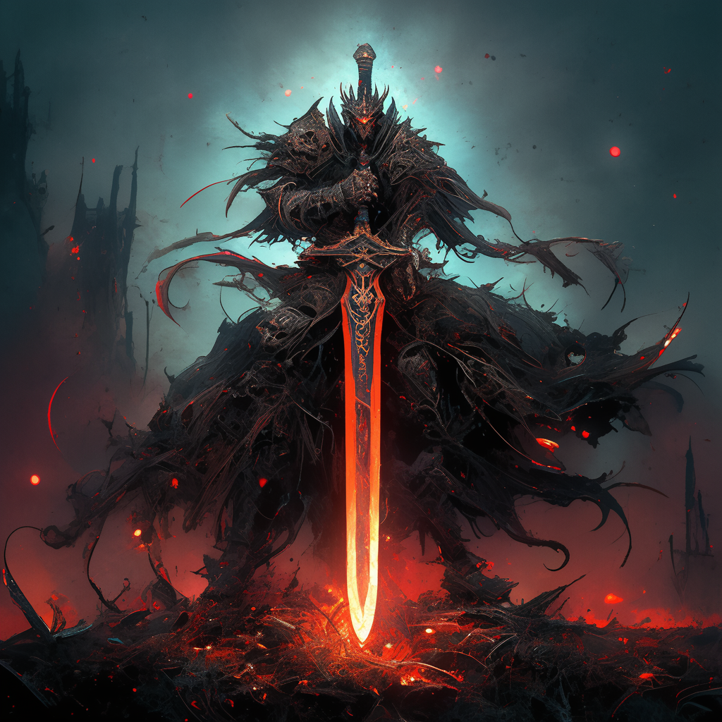 Sinister fallen king yielding a massive blade