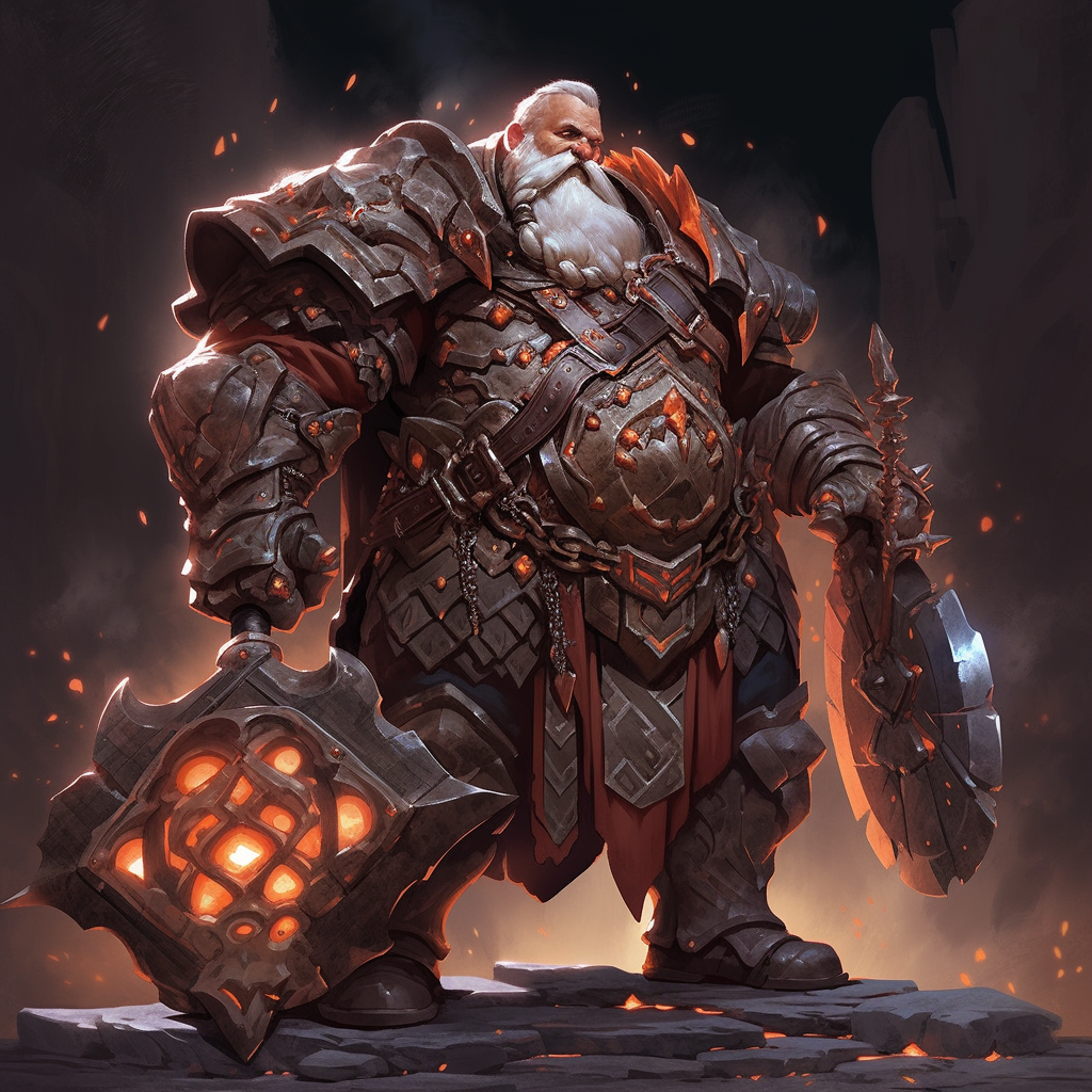 Dwarf warrior with enhanced equipment in aetherpunk style