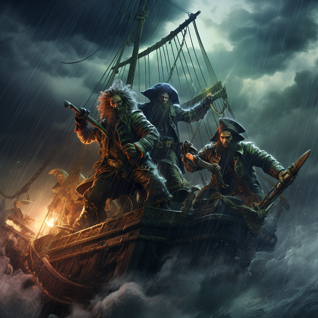 Goblin Pirate Captains on Stormy Sea