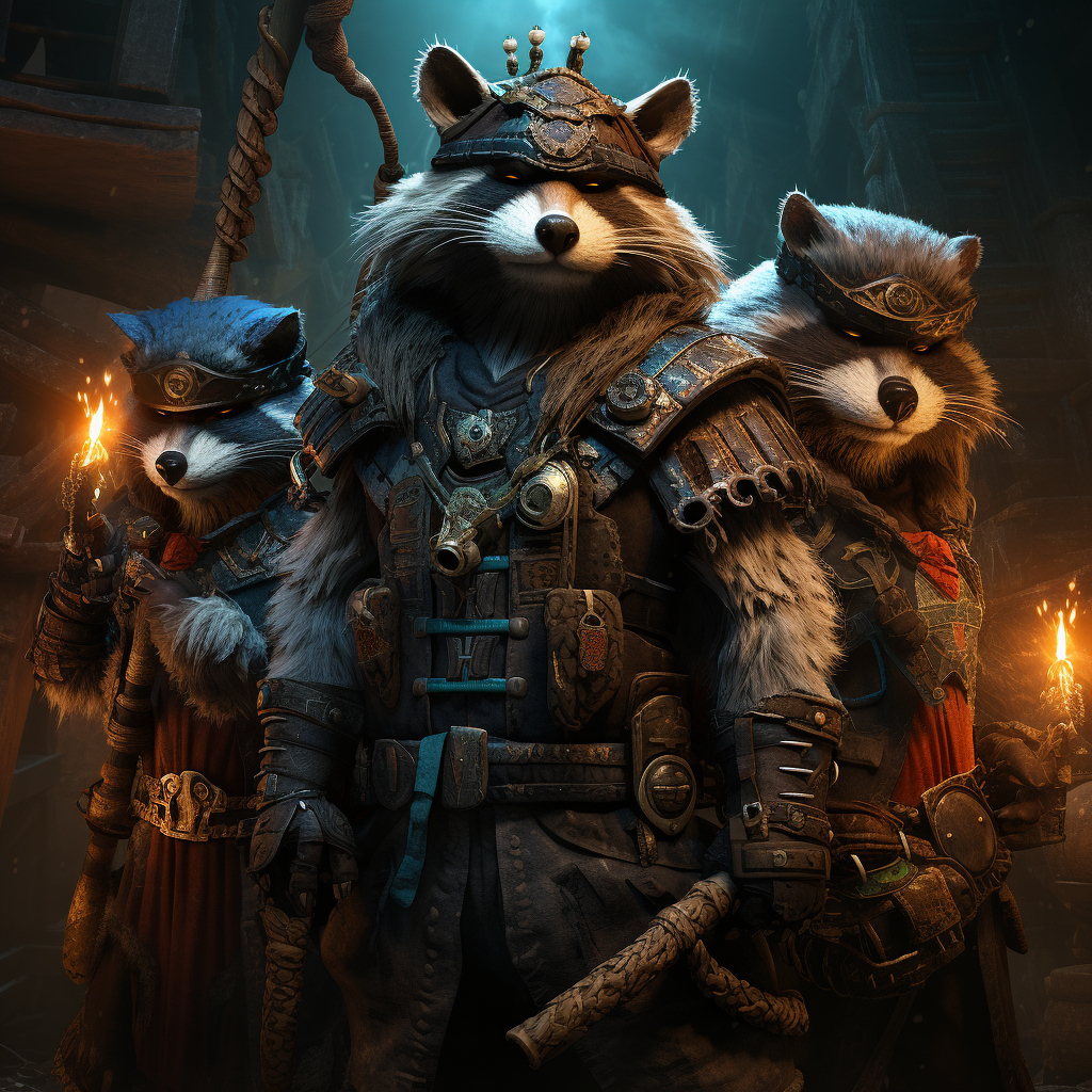 Anthropomorphic raccoon headhunters in a grimdark fantasy world