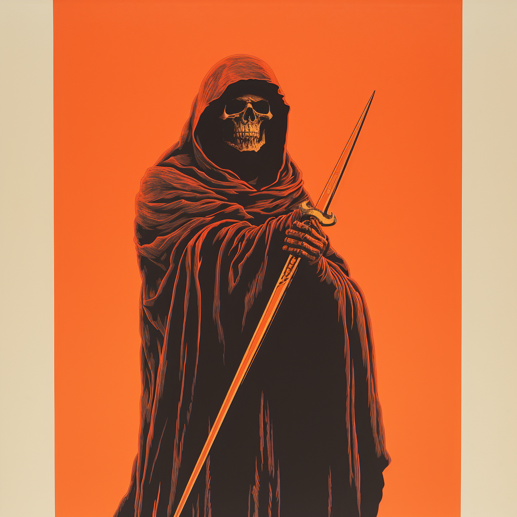 Grim Reaper in bold 1980s silkscreen propaganda