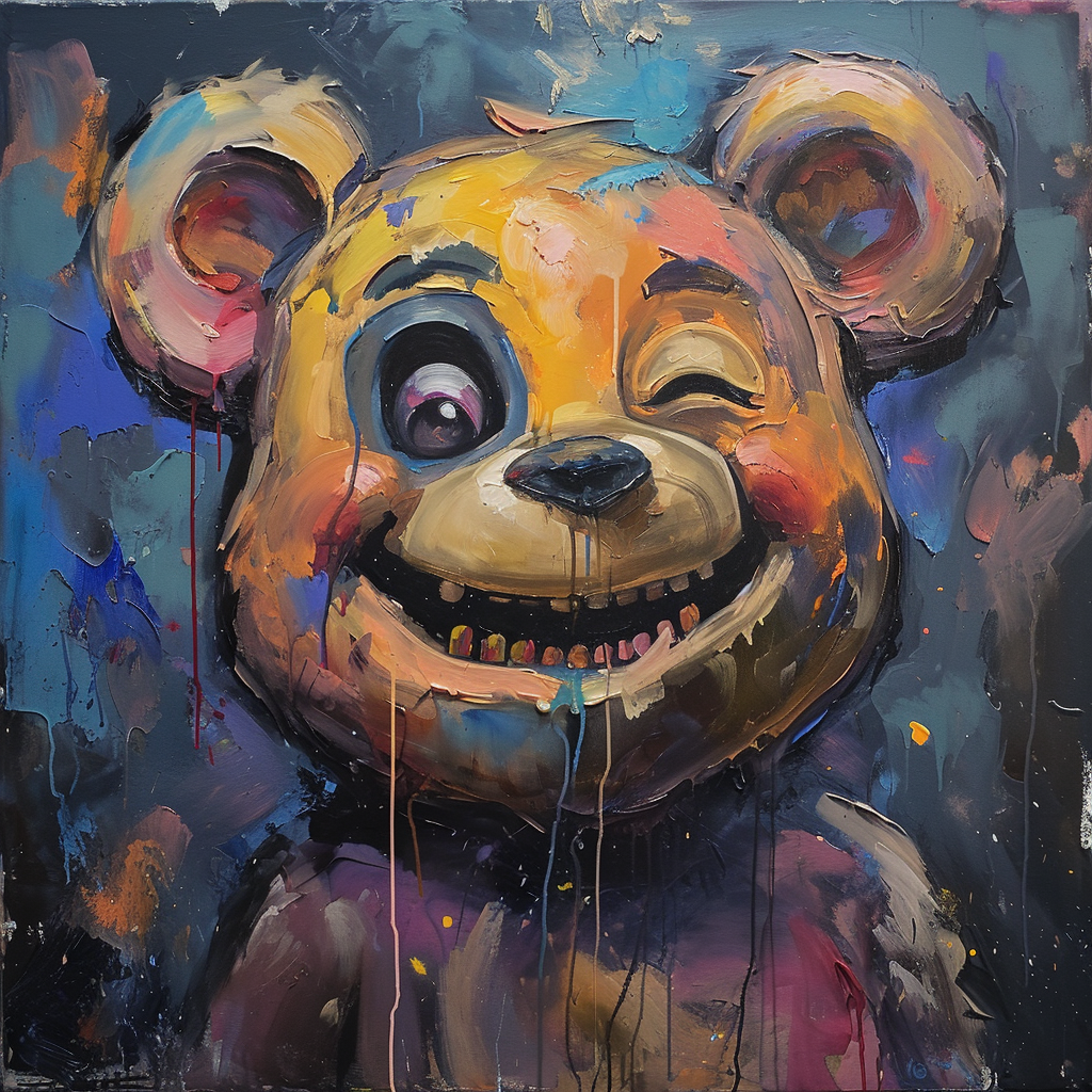 Painted bear with a grin