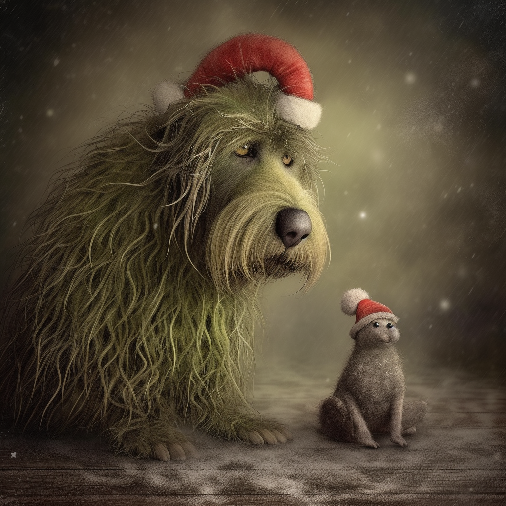 Cute Grinch with Dog in Christmas Background