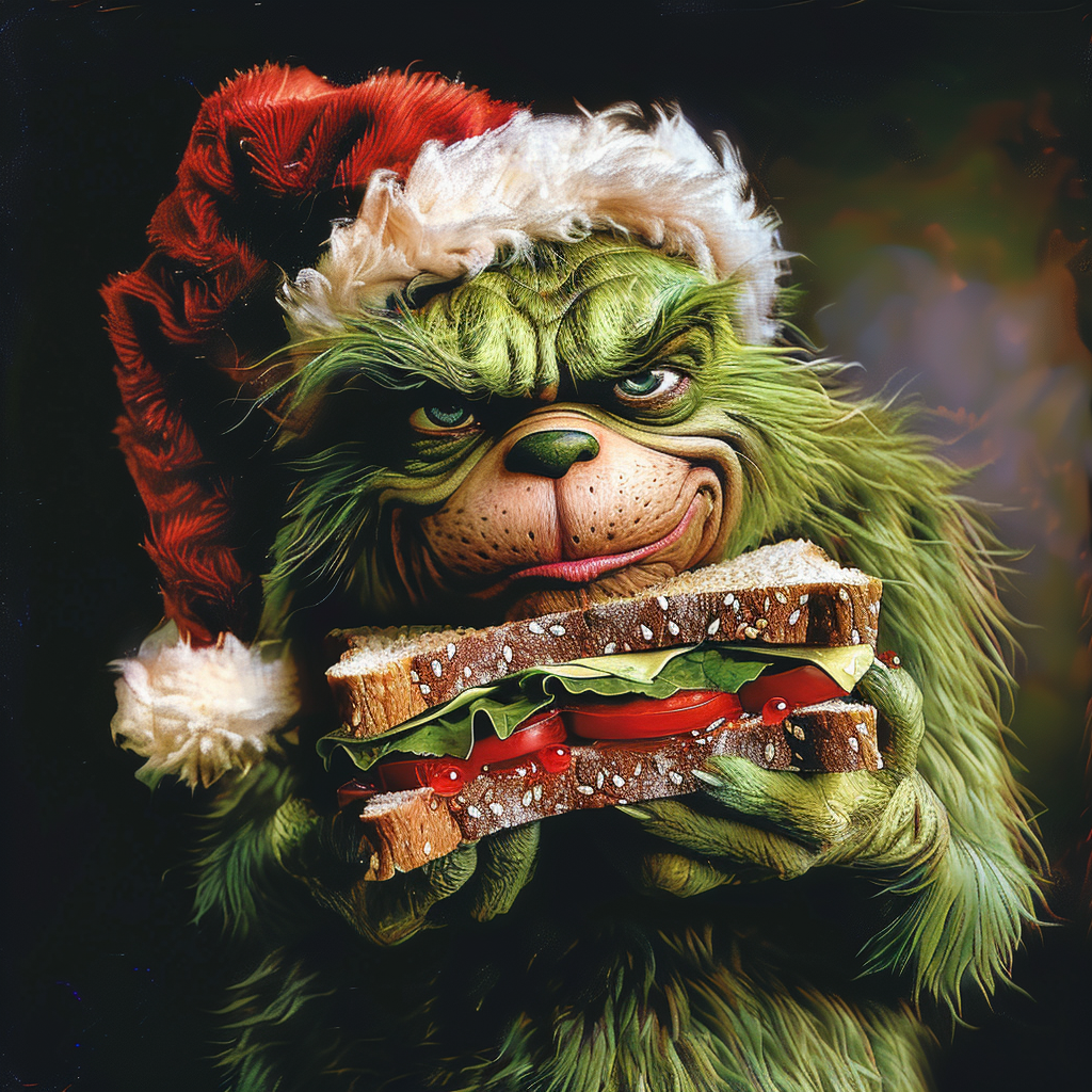 Grinch sandwich in book setting