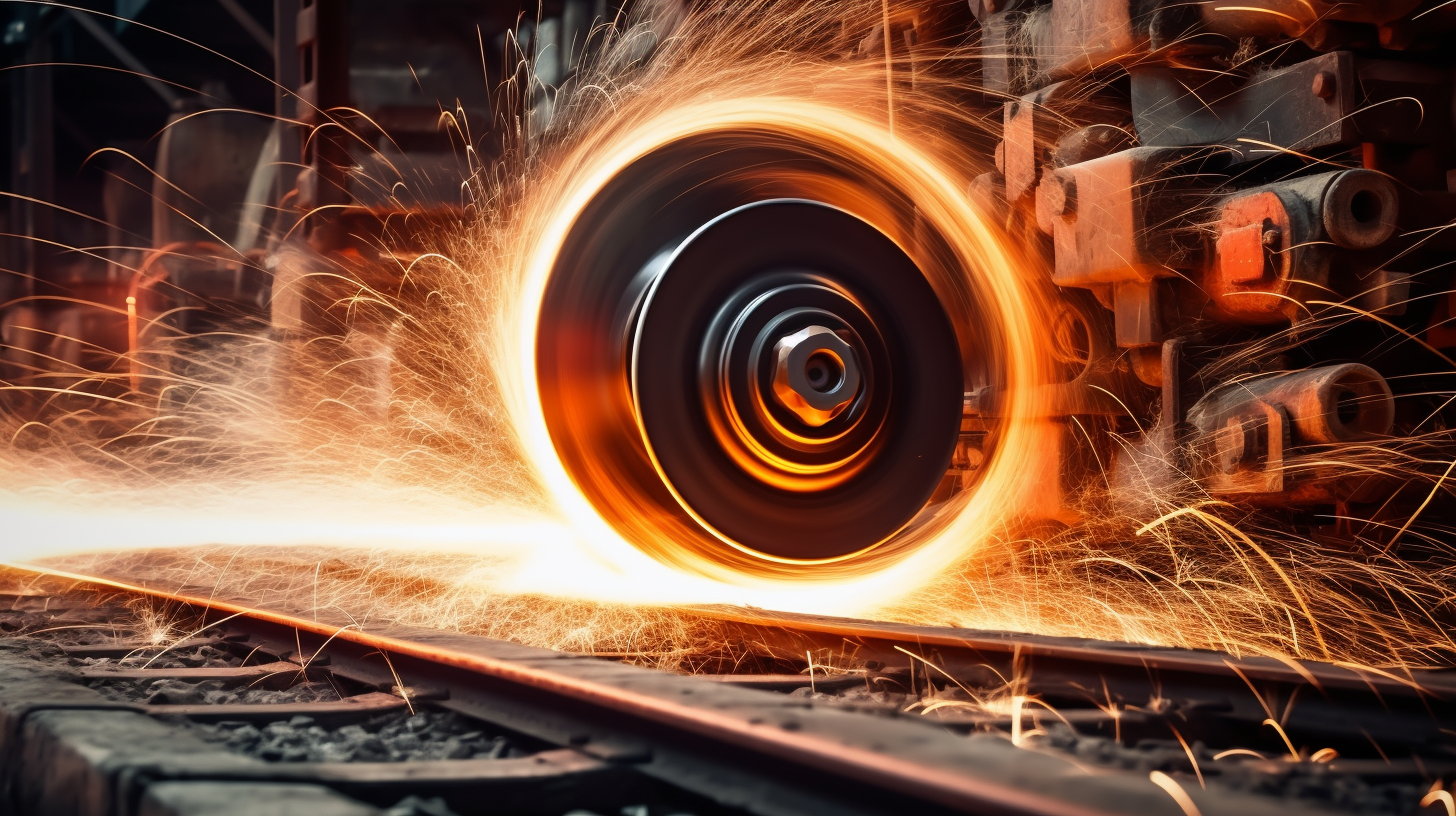 Massive sparks from grinding wheel