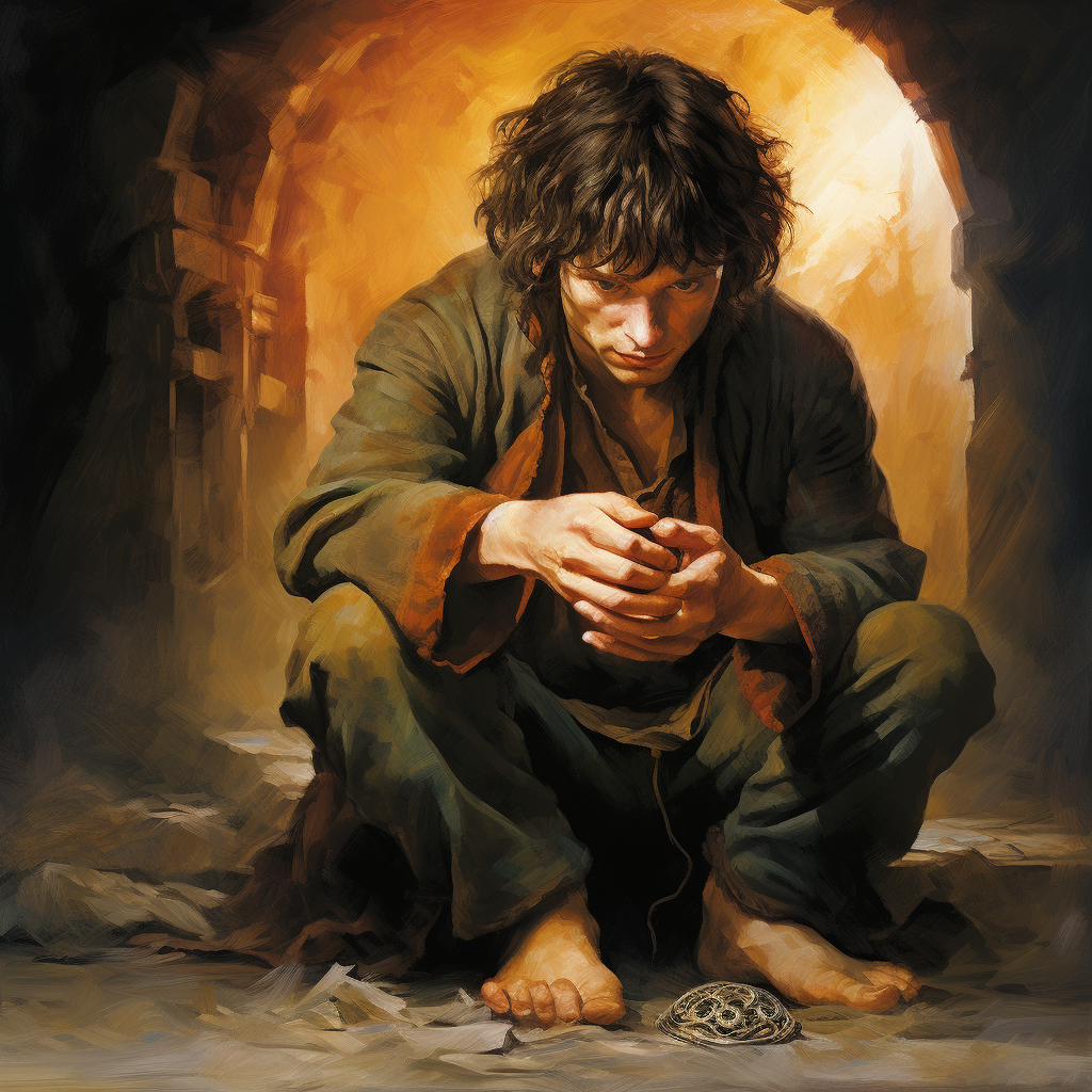 Frodo Baggins tempted by the One Ring