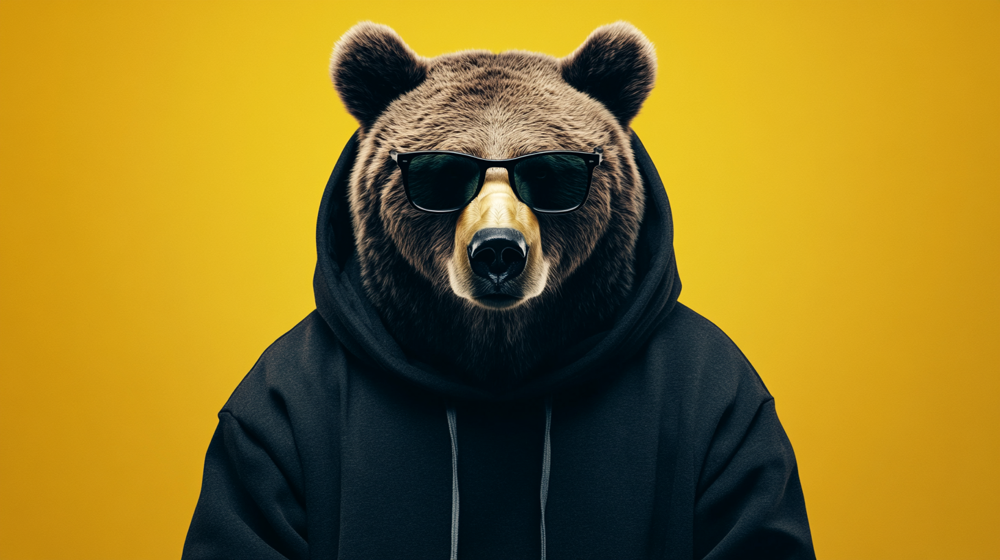 Bear in black hoodie snarling