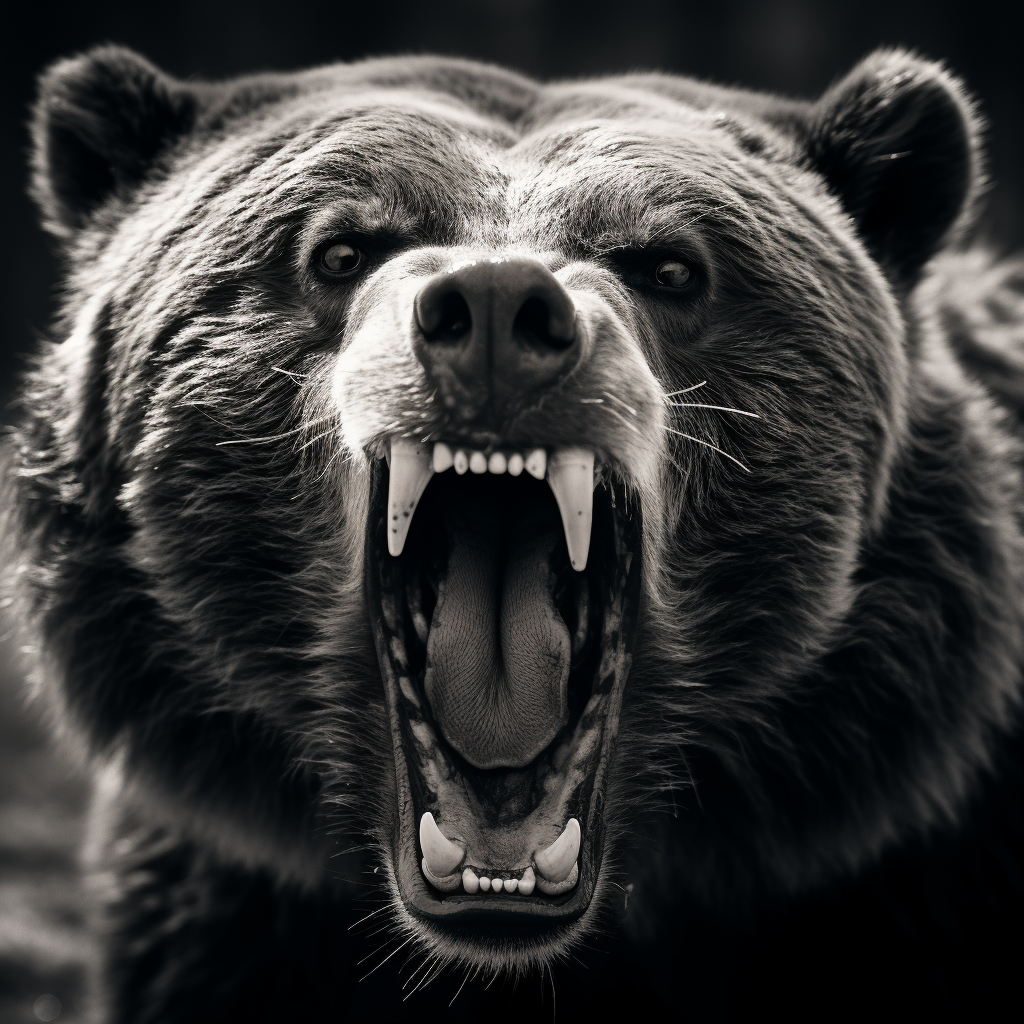 Fierce grizzly bear snarling closeup