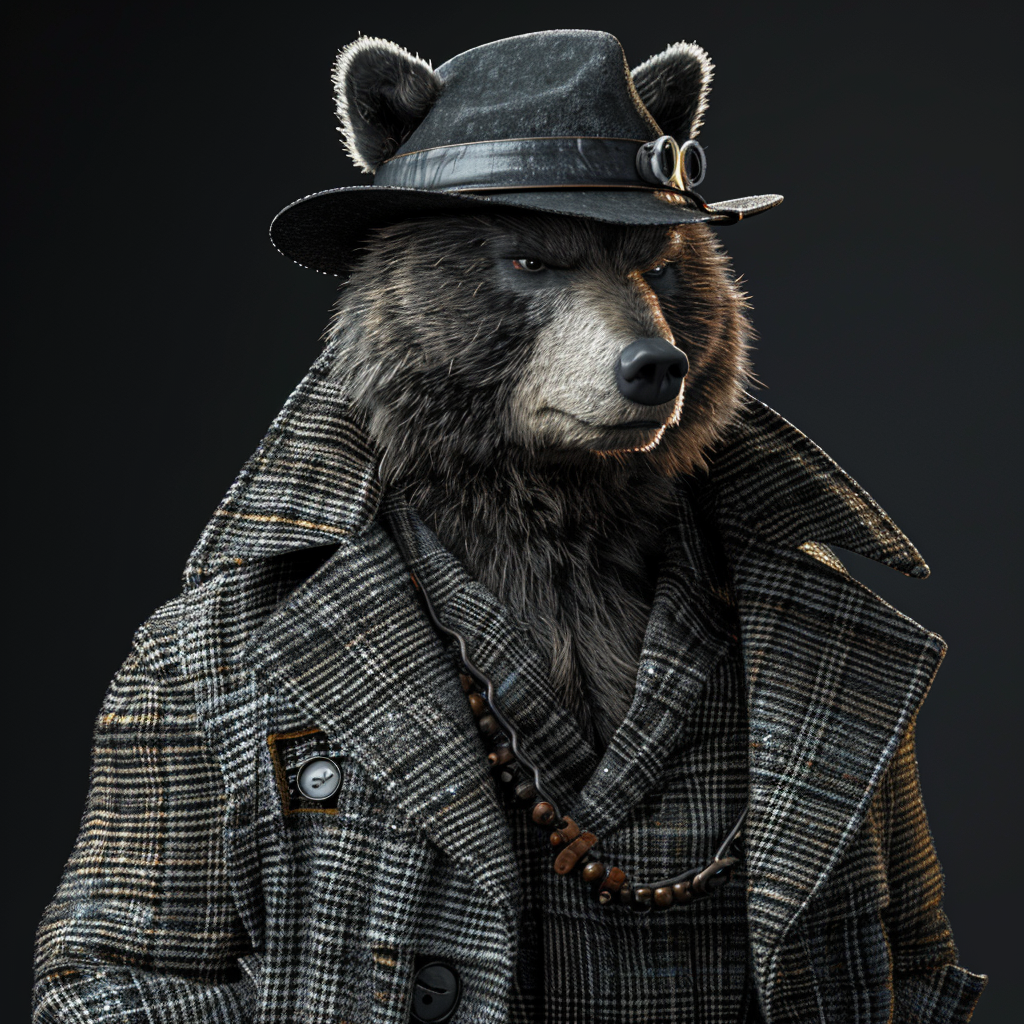 Grizzly bear in stylish outfit