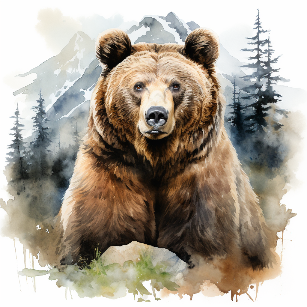 Beautiful grizzly bear in watercolor