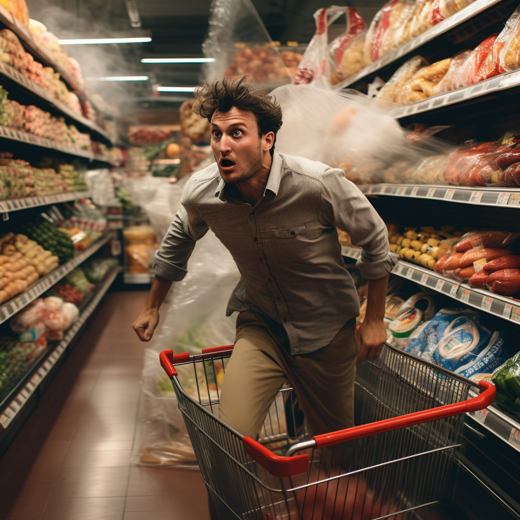 Person dancing in grocery store