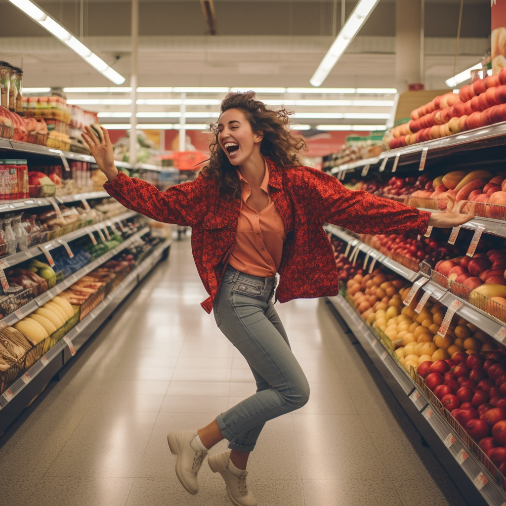 Person dancing in a grocery store