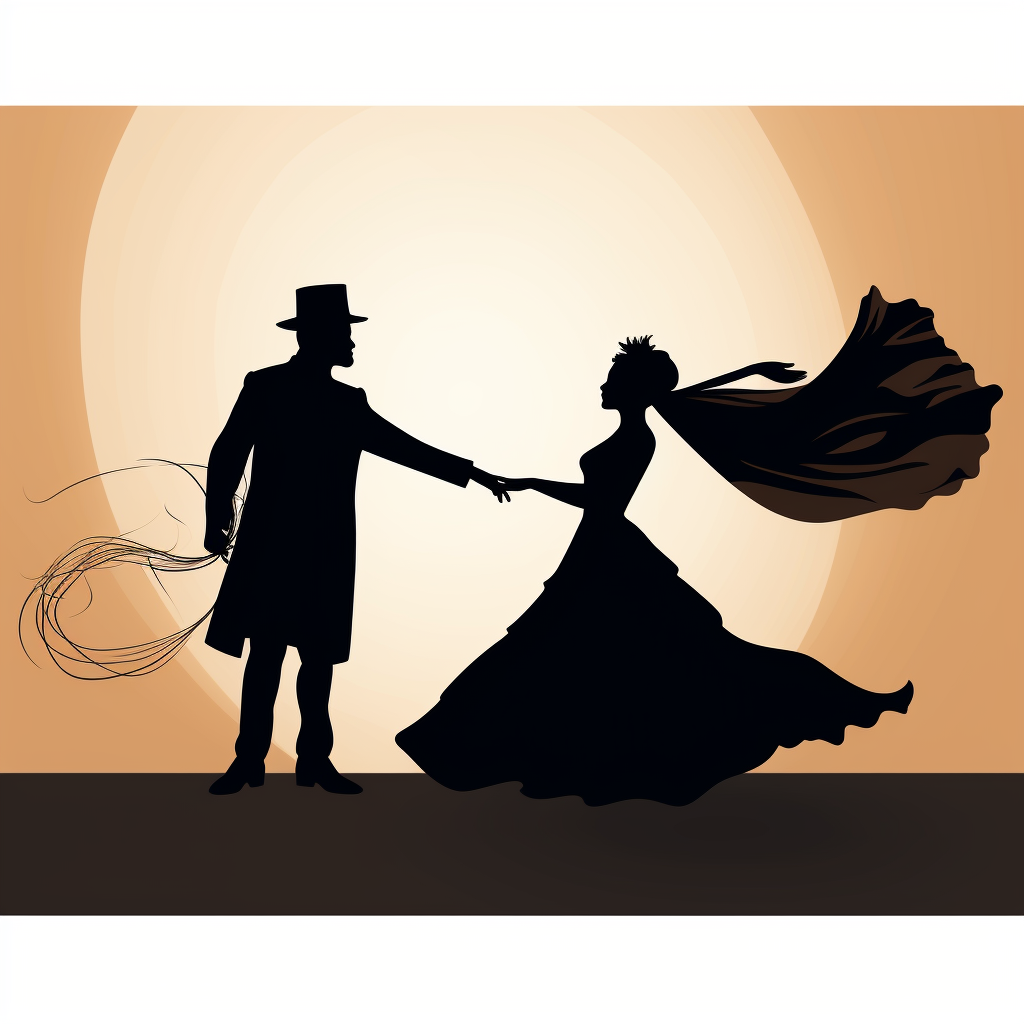 Silhouette of jumping groom and bride