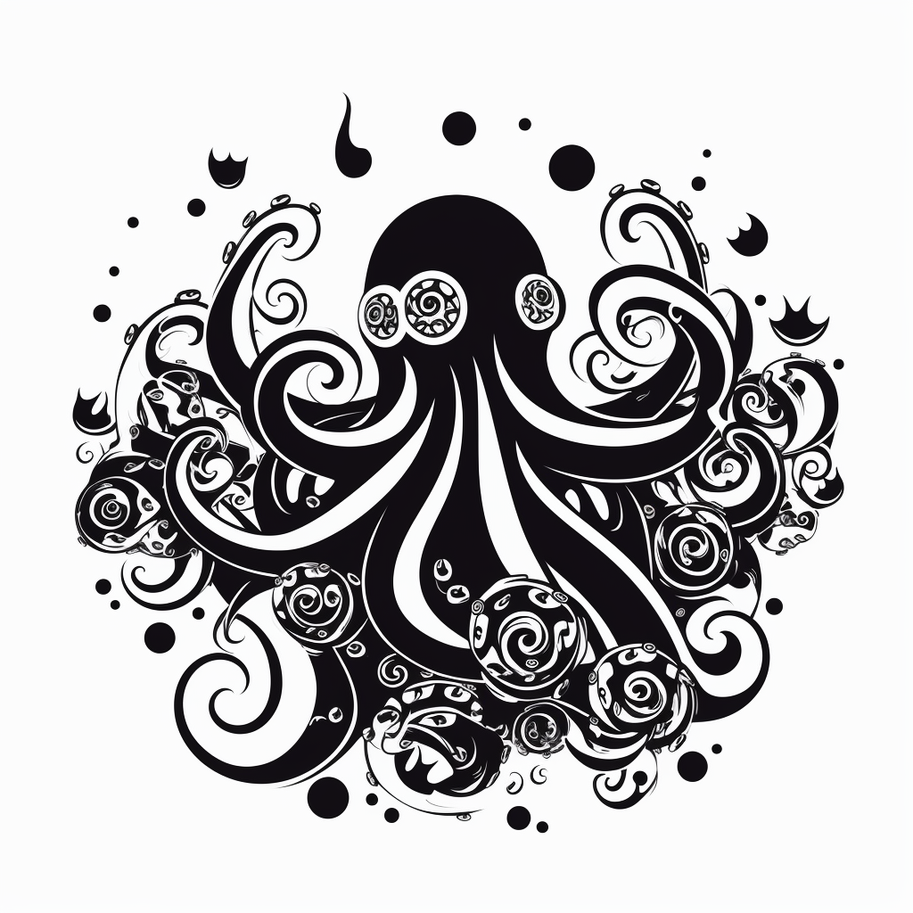 Black and white octopus jazz illustration