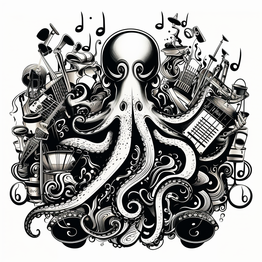 Illustration of an octopus playing music