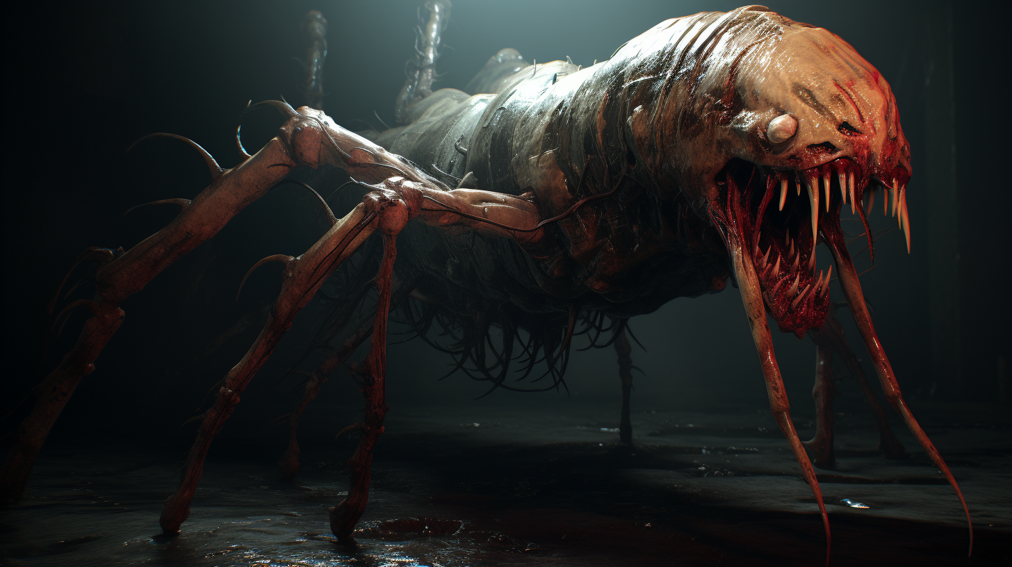 Silent Hill-style grotesque centipede monster