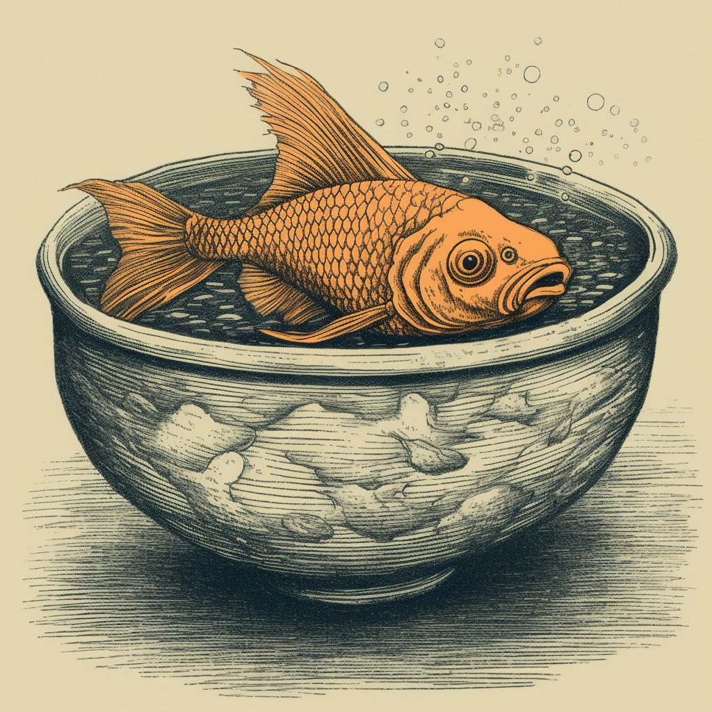 Grotesque goldfish in a bowl