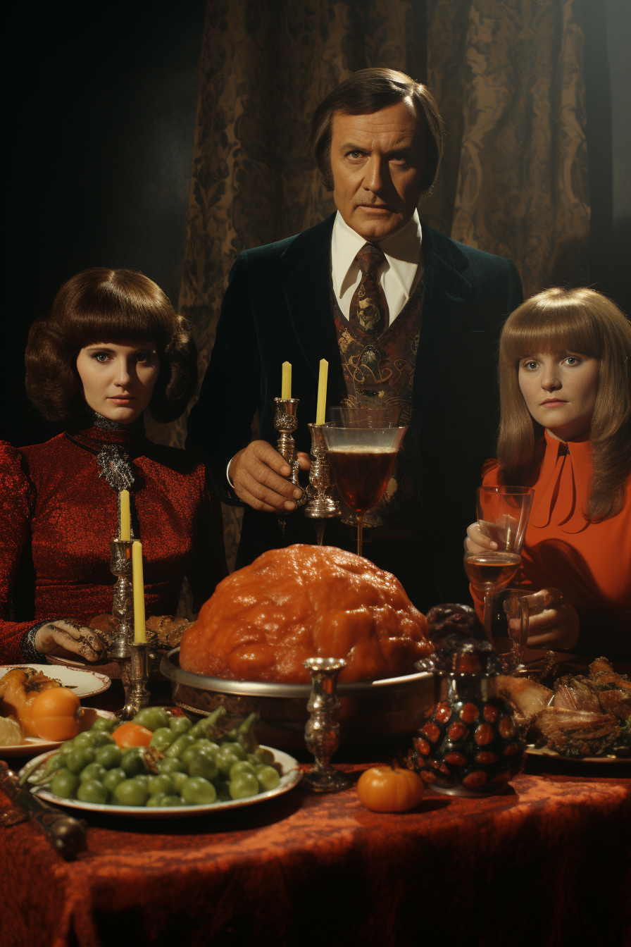 Scary-looking food at 1970's family Thanksgiving dinner party