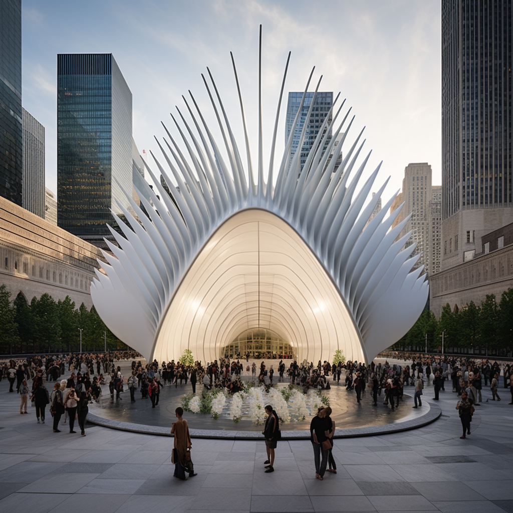 White dove taking flight at Ground Zero memorial